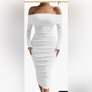 OYS Elegant White Draped Dress Pullover.